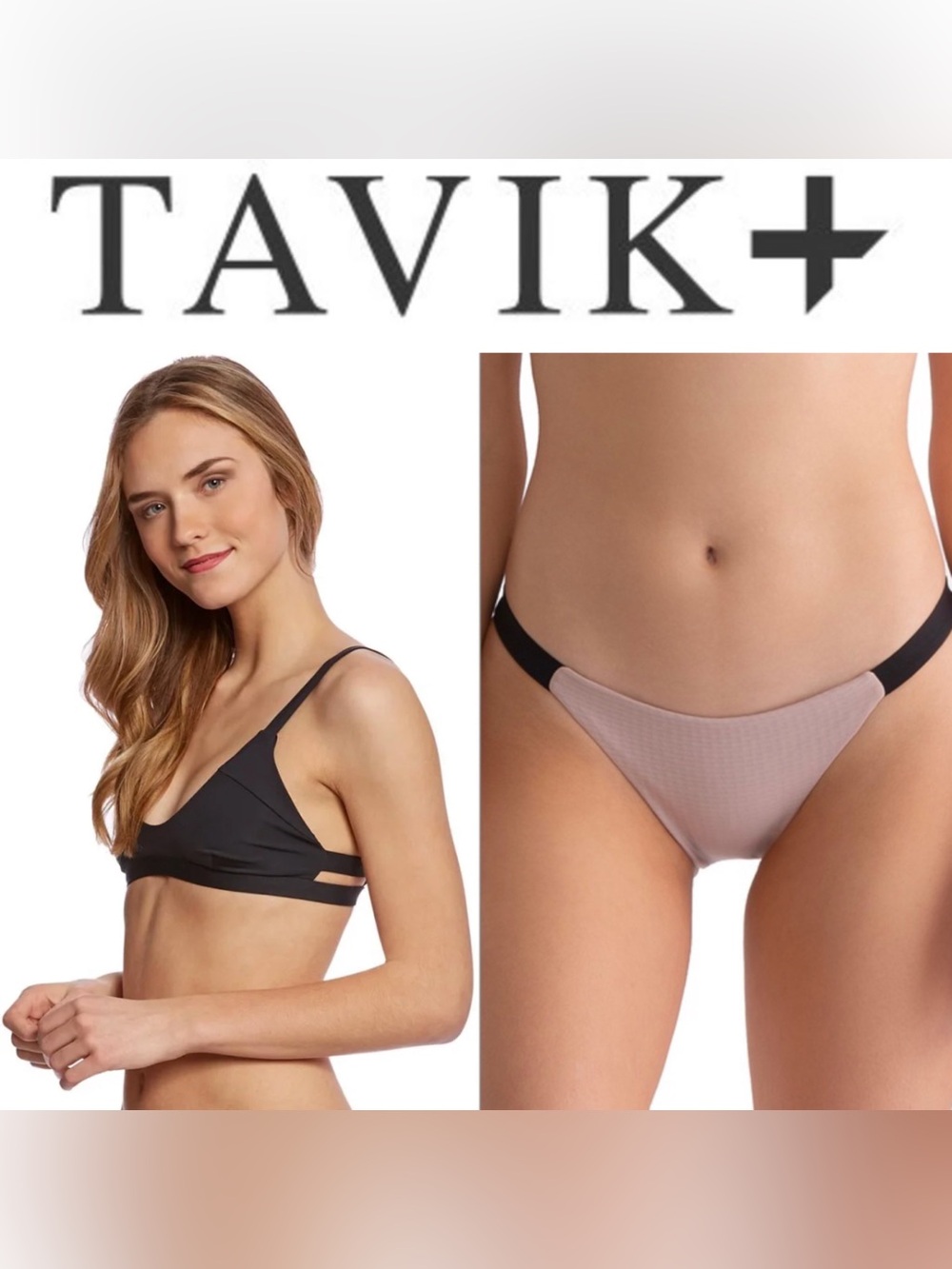 Tavik Two-Piece Bikini Set in Black and Taupe S